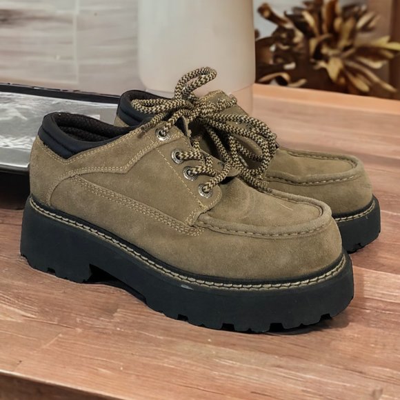 Y2K Nevada Brown Suede Leather Lace Up Platform Sonny Shoes Size 8 - Picture 1 of 10